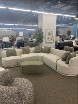 Modern style gray chenille sectional  couch with swivel chairs