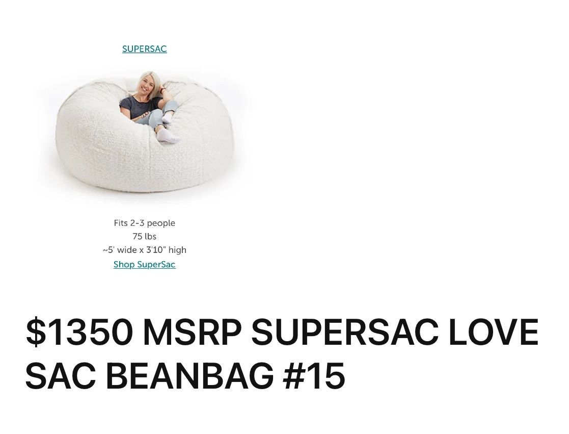 LOVESAC Bean bag 1350$$$ Msrp Selling For 600$ With cover Brand new!!!