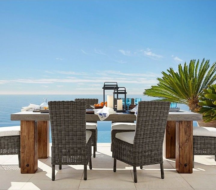 Concrete Top And Wooden Farmhouse Tables.
