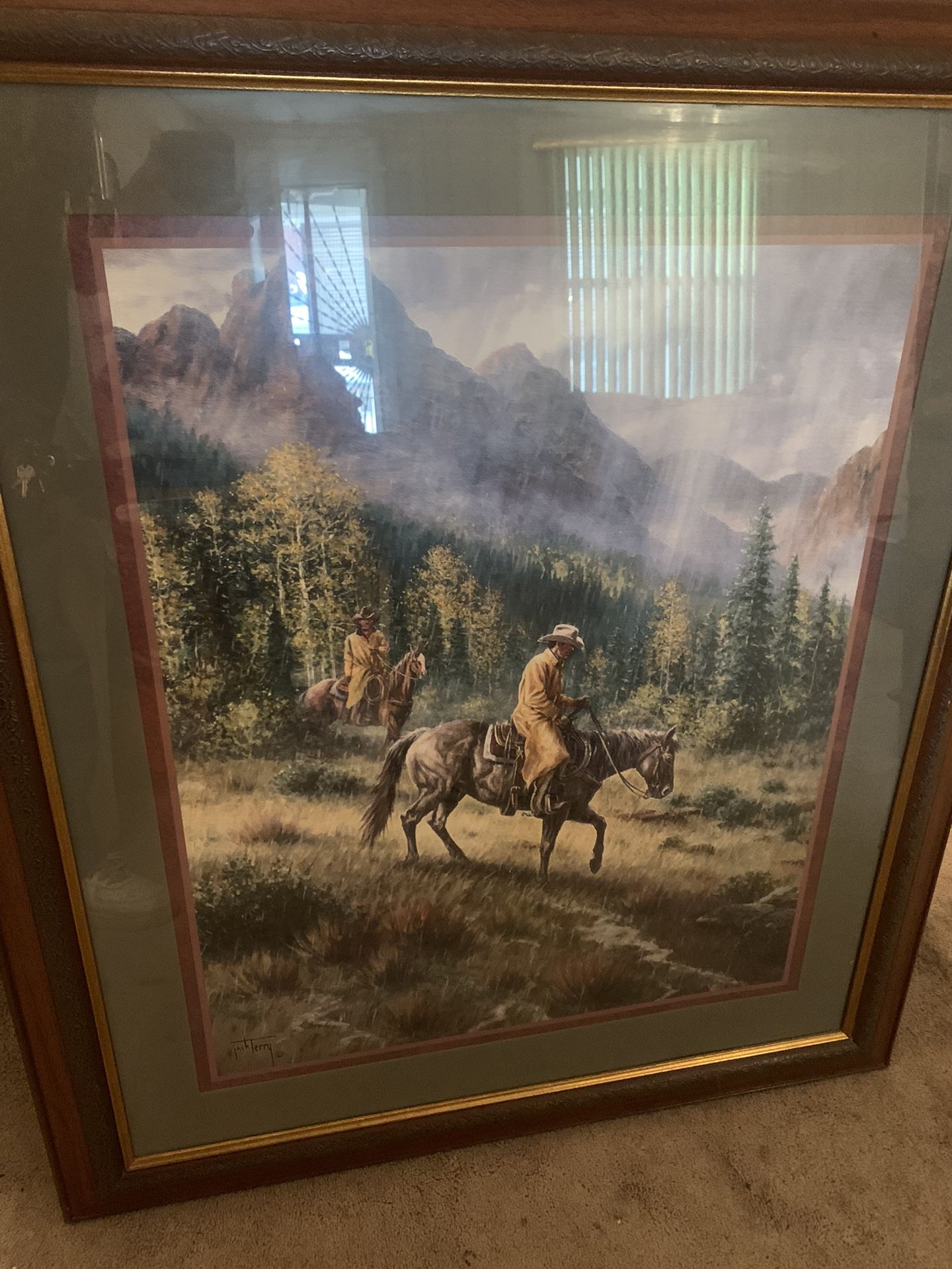 Jack Terry , Cowboys In The Rain,Pictured. In a Glass Frame