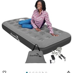 EnerPlex Never-Leak Camping Series Queen Camping Airbed with High Speed Pump Air Mattress Single High Inflatable Blow Up Bed for Home Camping Tra