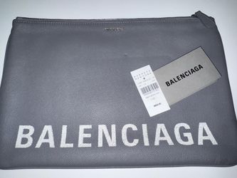 Balenciaga Leather Logo Zip Pouch with White Lettering