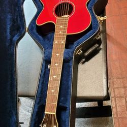 WASHBURN ACOUSTIC ELECTRIC GUITAR MODEL AE15TR IN RED COLOR WITH HARD CASE, 