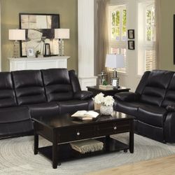 Brown Leather RECLINING SOFA & LOVESEAT