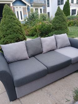 Gray Fabric 3-Seat Sofa with Cushions