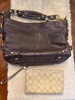 Coach Brown Leather Shoulder Bag with Wristlet