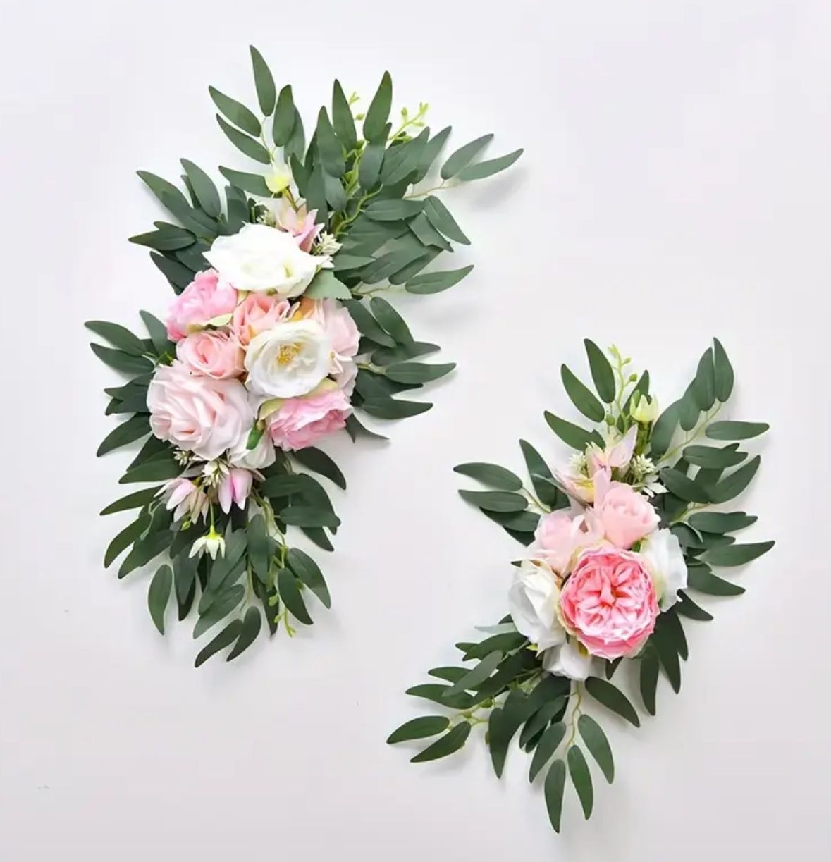 Arch or Welcome Sign Artificial Faux Flower Garland With White, Pink Roses and Peonies 