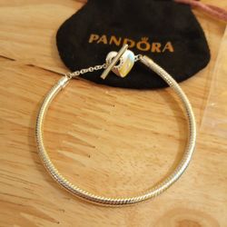 Pandora Brand New Authentic Sterling Silver 7.5 Inch Heart T- Bar Bracelet With Pouch 