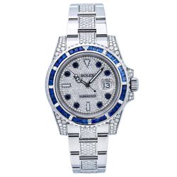 ROLEX SUBMARINER DATE 40MM 116610 DIAMOND PAVED DIAL BLUE GEMSTONE & DIAMOND BEZEL STAINLESS STEEL SEMI DIAMOND OYSTER BRACELET Condition : Pre-Owned 