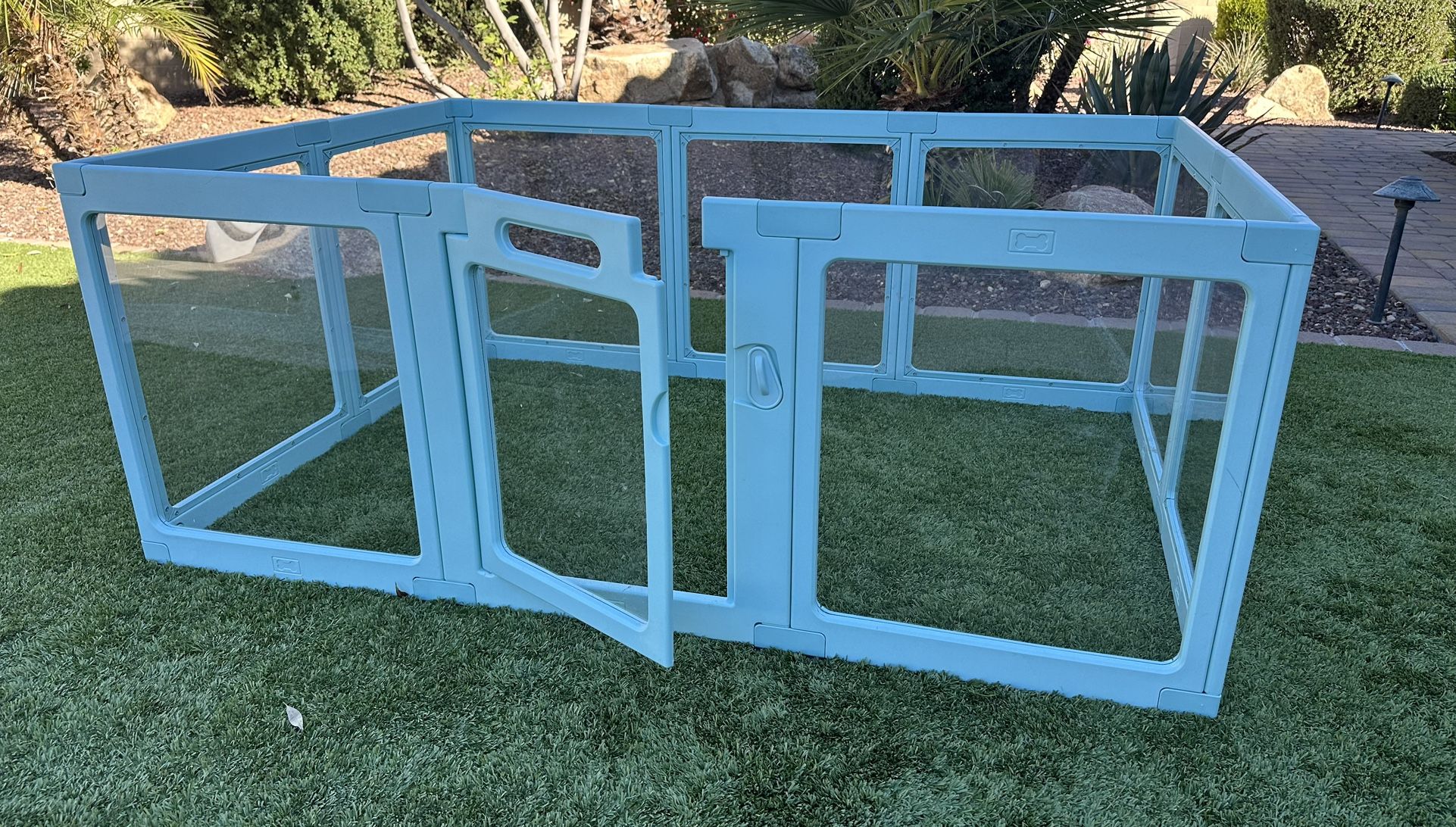 Clear Acrylic Dog Playpen Indoor, Puppy Cat Small Pet Play Pen, Pet Cat Playpen for Rabbits, Dog Fence Crate Kennel Whelping Cage (Green, 10 Panel)