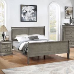 KING Gray 4 Piece Bedroom Set: Bed, Dresser, Mirror & Nightstand All $600