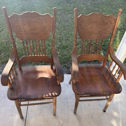 2- Vintage Wood Arm Chairs For Restoration 
