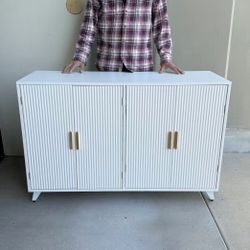 New In Box 47x16x32 Inch Tall 4 Door Modern Design Contemporary Heavy Duty Buffet Cabinet White Color Adjustable Shelves 