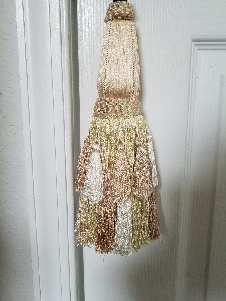 TASSLE, LARGE SIZE, GOLD & BEIGE FRINGE, IN STORE $25