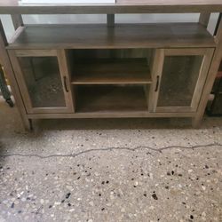 52" Rustic Wood TV Stand in Grey Wash & Tempered Glass