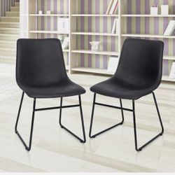Dining Chairs PU Leather Side Chairs Armless with Steel Frame Black Set of 2