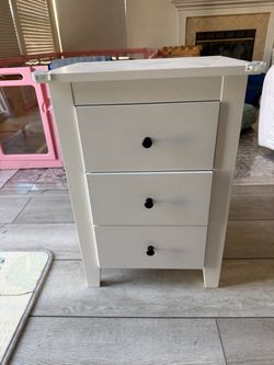 Has a small candle mark. Other than that all drawers work. Looks New! GIANTEX Nightstand with 3 Drawers, Wooden Side End Table with Solid Wood Legs, R