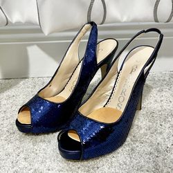 Caparros blue sequin slingback stilettos