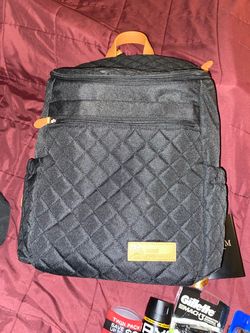 Black Quilted Mini Backpack with Tan Accents