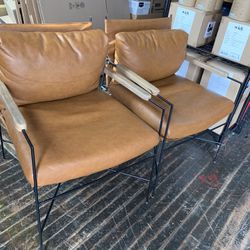 Faux Leather & Metal Accent Chairs - Set Of 2
