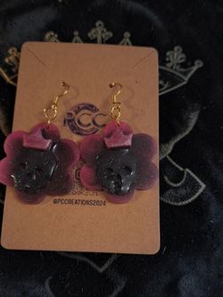 Crown Skull Flower Resin Dangle Earrings | Gothic Pastel Goth Statement Jewelry