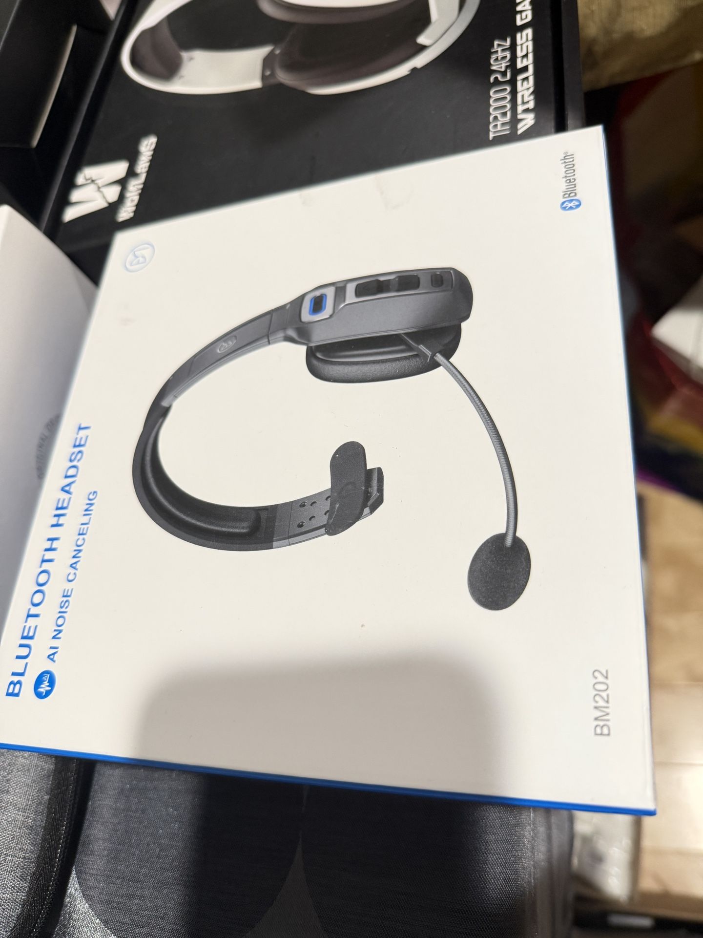 Brand New BRAMMAR Black Trucker Bluetooth Headset with AI Noise Cancellation Microphone, Trucker Headset with 65Hrs Talk Time & Mute Button, Multipoin