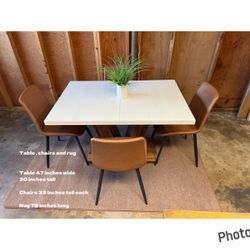 Dining Table, 3 Chairs, and Rug Set