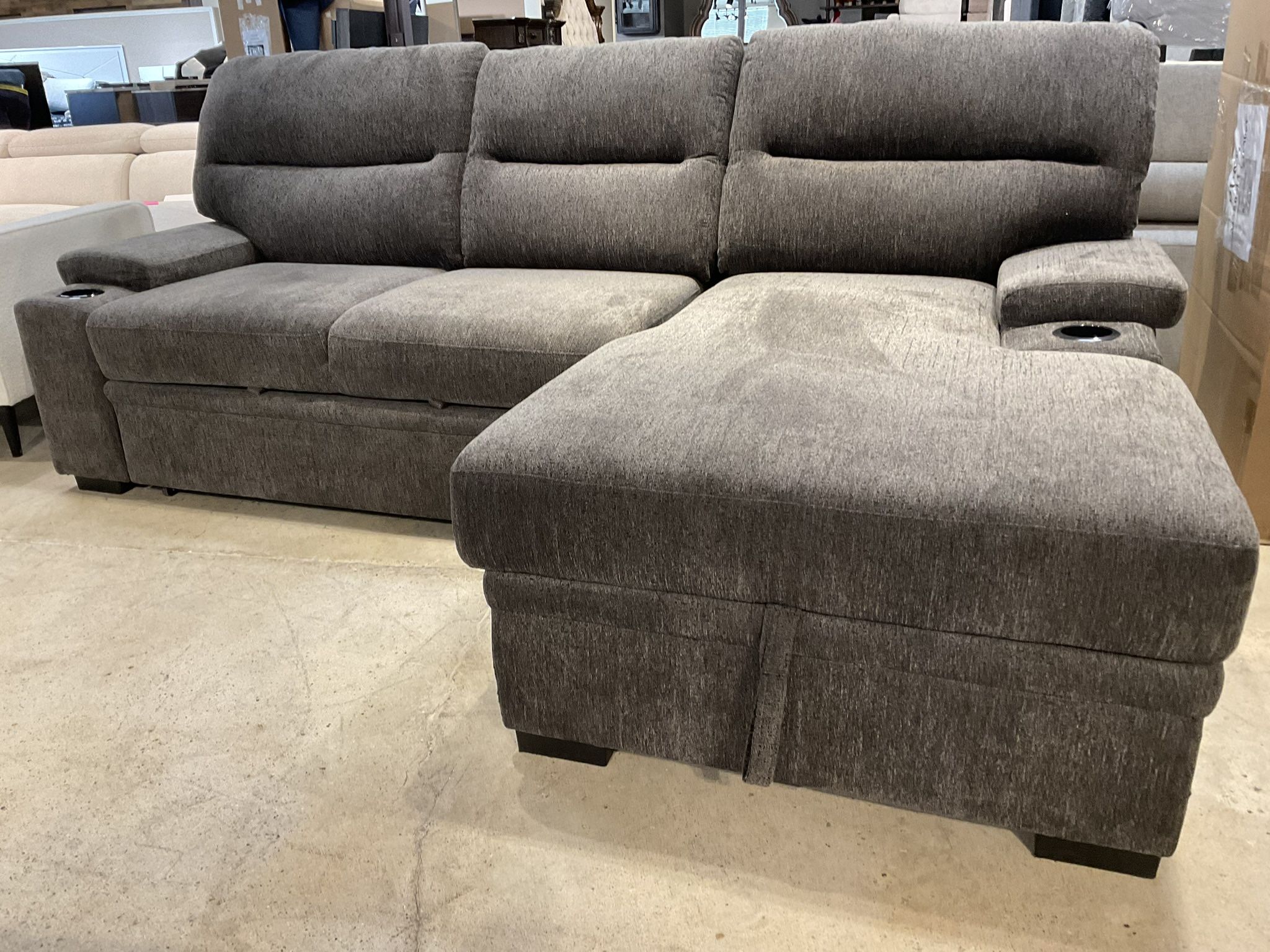 New Double sleeper sofa bed with chaise/storage space