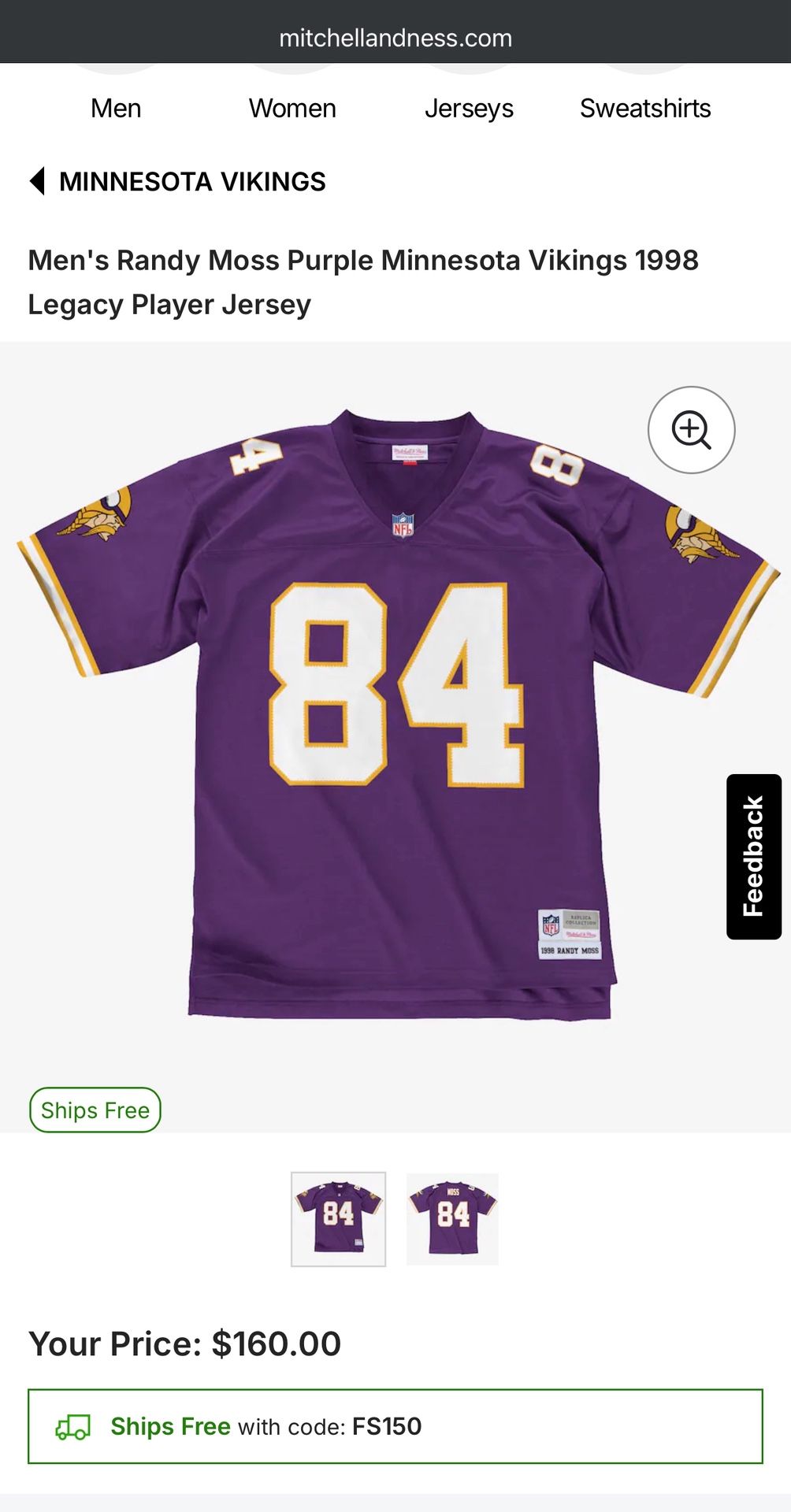 Randy Moss Jersey Mitchell & Ness Size Large