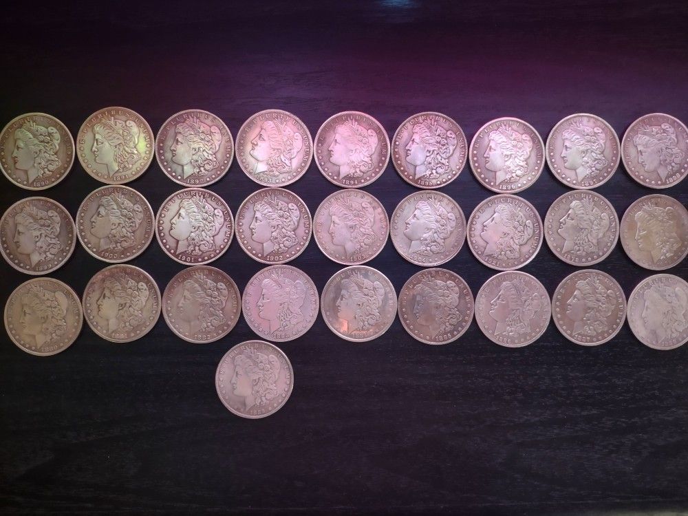 Morgan Silver Dollar Vintage Set - Fine Replicas 1(contact info removed) and 1921 (28 Coins Total)