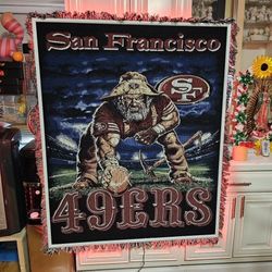49ers Tapestry On Wooden Frame With LED Light Ready To Hang 48"W x 60"H
