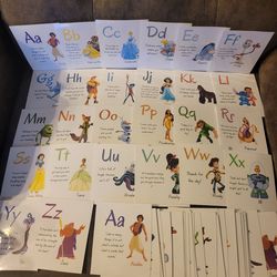 Disney Alphabet Cards Laminated Children's Learning Set Easy Clean