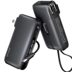 22.5W Portable Charger with Built-in USB-C Cable & Wall Plug, 10,000mAh Fast Charging USB C Power Bank, Travel Essential Battery Pack for iPhone 16/15