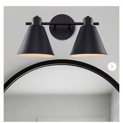 Forge 15.5 in. 2-Light Black Bathroom Vanity Light Fixture with Metal Cone Shades