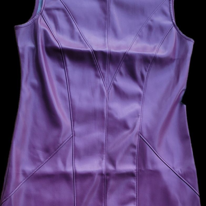 purple faux leather dress PORTER Purple Leather Long Sleeve Midi dress Size Small