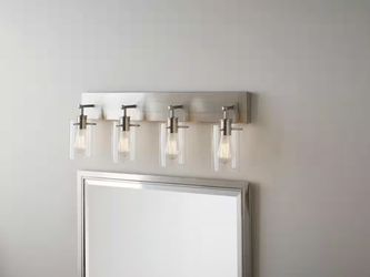 New 29.13 in. 4-Light Brushed Nickel Vanity Light W Clear Glass Shade Dimmable upwards or Downwards 