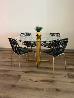 High-End Glass Dining Table Set with Gold Legs