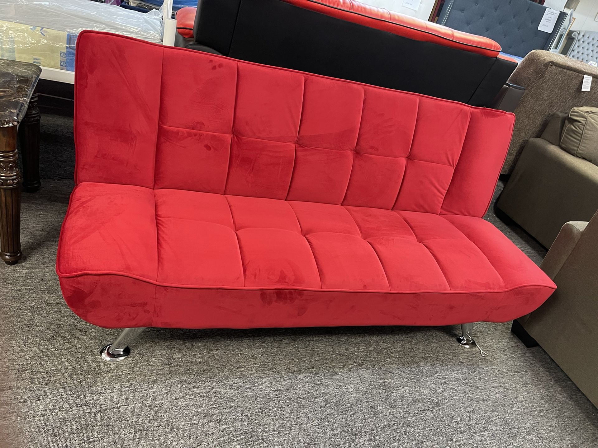New Red Fabric Velvet Sofa Bed