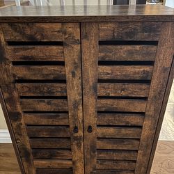 Rustic Wood Storage Cabinet with Shelves – Farmhouse Style