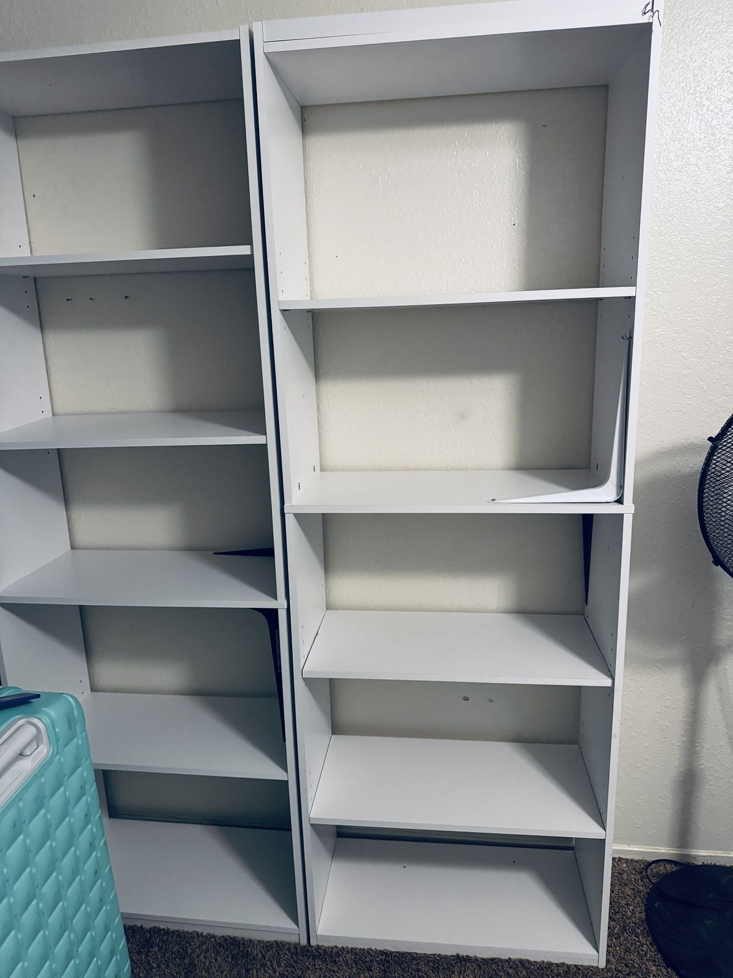 2 White 5-Tier Bookshelves