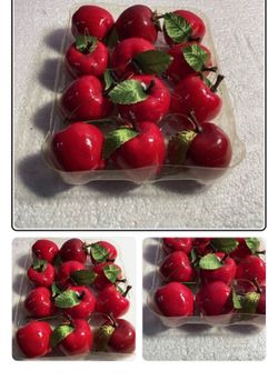 New Vintage Lot Of 12 Christmas Apple Ornaments Original Pkg Green Silk Leaf
