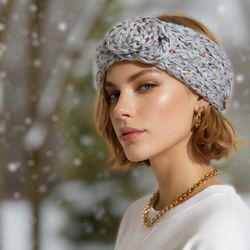 Handmade Winter Knit Grey Women’s Flower Accent Headband Ears Warmer OS