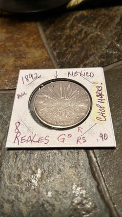 1892 SILVER 8 Reales Mexico CHOP MARKS Cap & Rays 90%! Guanajuato Mint! AU Grade Level!