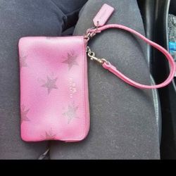 Coach Pink Star Leather Wristlet 