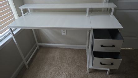 Computer Desk with Drawers & Monitor Stand – White