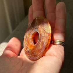 Large Red Carnelian Agate Donut Pendant Stone Disc Natural Gemstone