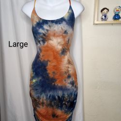 Tie Dye Ruched Sides Dress Size (L) $10