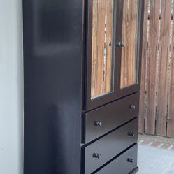 Solid Wood Black Wardrobe Closet