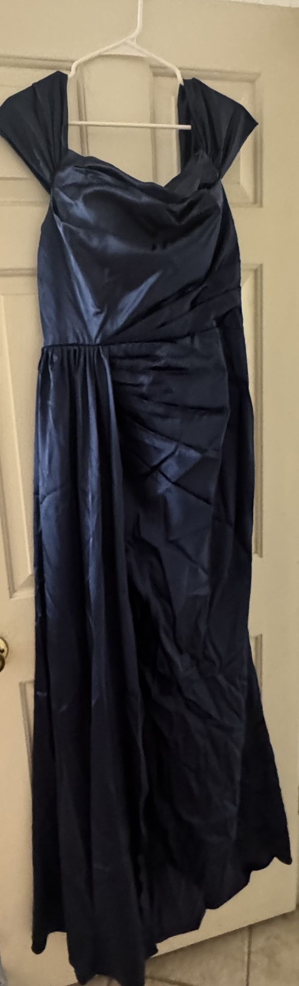 New! Navy High Slit Special Occasion Dress