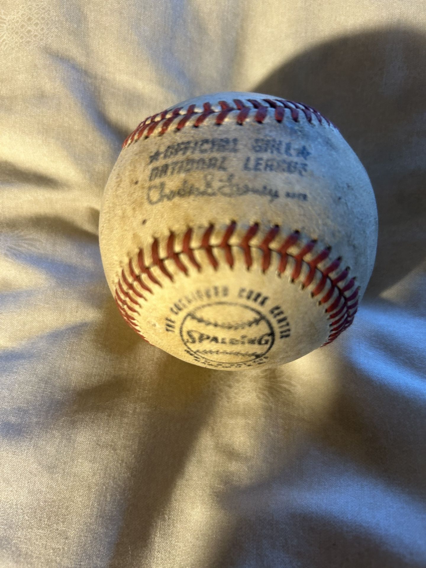 N.L. Spalding Game Used Ball from ‘70s. Chub Feeney Commissioner